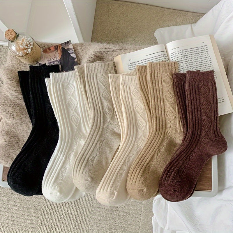 6 Pairs Argyle Solid Socks Mid Tube Women's Stockings