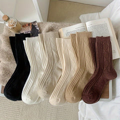 6 Pairs Argyle Solid Socks Mid Tube Women's Stockings