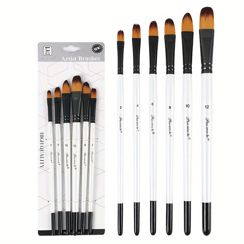 6-Piece Nylon Hair Brushes Set for Watercolor and Acrylic Painting