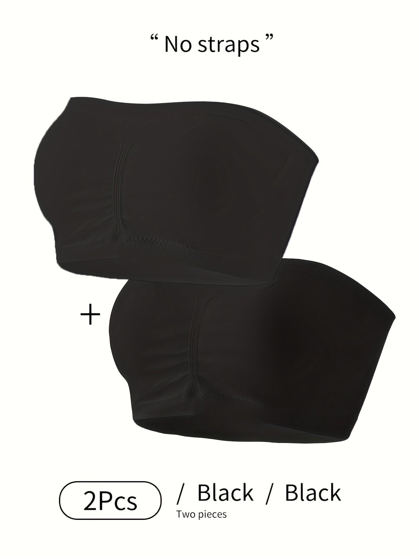 2pcs Solid Strapless Bandeau Bras Stretch Everyday Bra Women's Lingerie