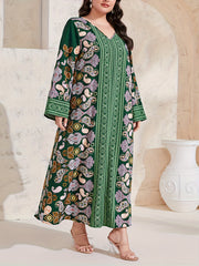  Abaya Dress Women's Plus Paisley Floral Geometric Print Long Sleeve
