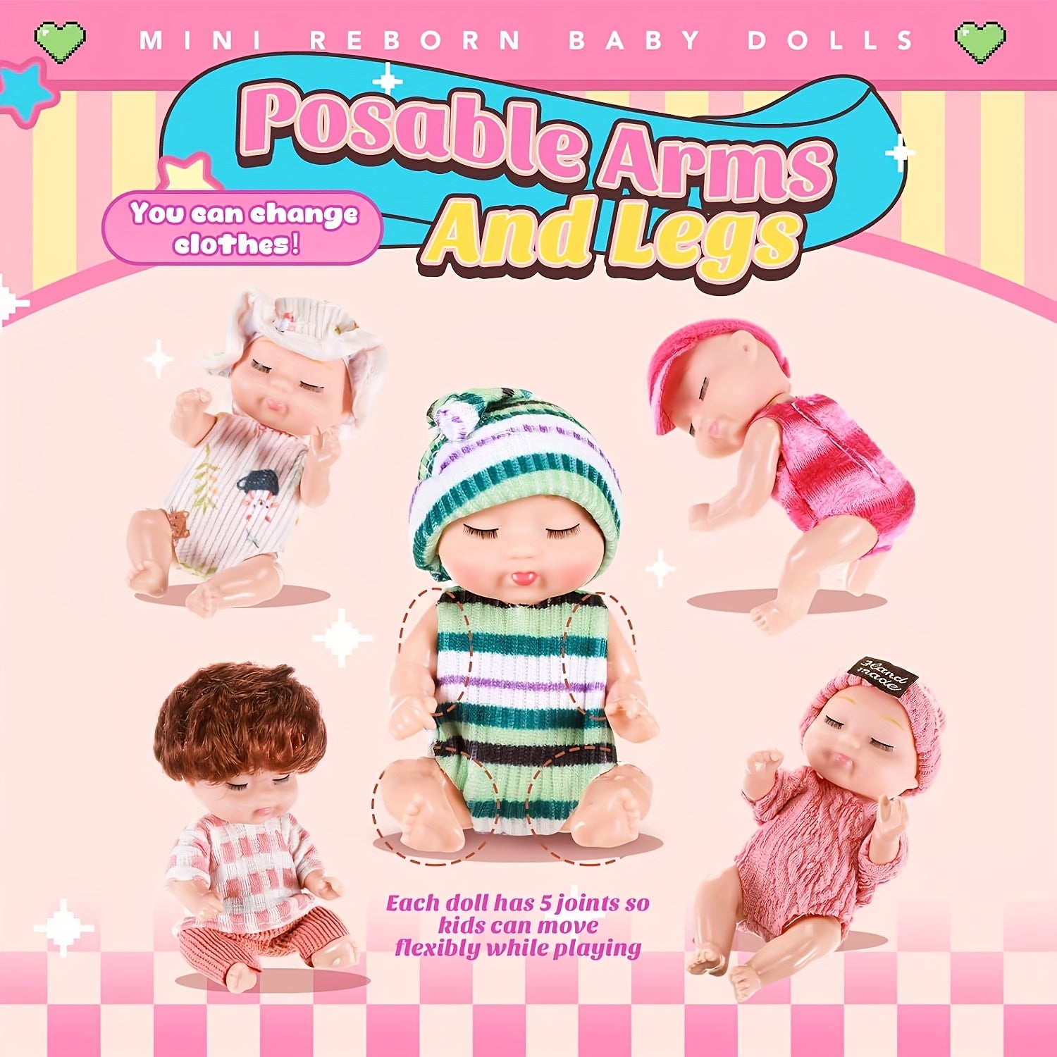 6pcs 4 Inch Mini Reborn Baby Dolls Easter Gift Realistic Doll with Clothes Set