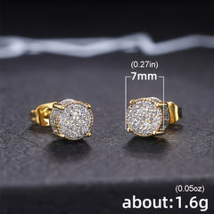 Round Stud Earrings Paved CZ Stone Silver Golden Ear Jewelry