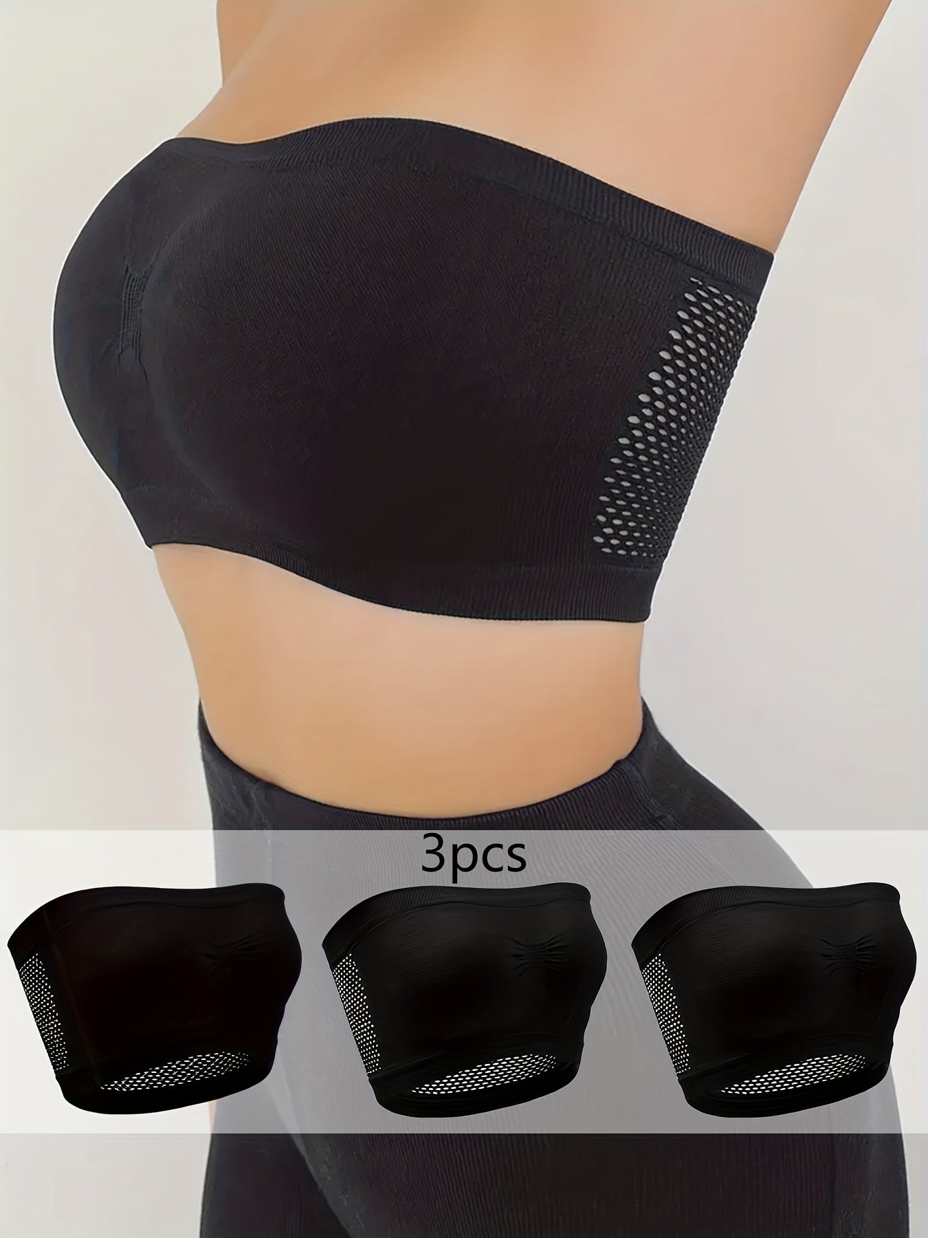 3Pcs Hollow Out Bandeau Bras Stretch Bra Women's Lingerie