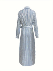  Striped Maxi Shirt Dress