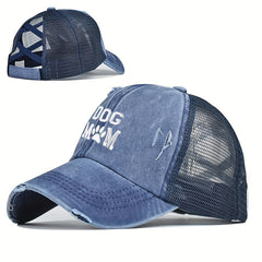 Dog Mom Ponytail Trucker Hat Washed Distressed Baseball Cap Y2K