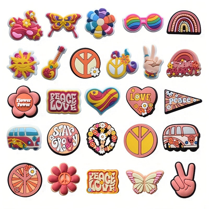 26pcs Pink Cartoon PVC Shoes Charms Flowers Buckles For Corcs DIY