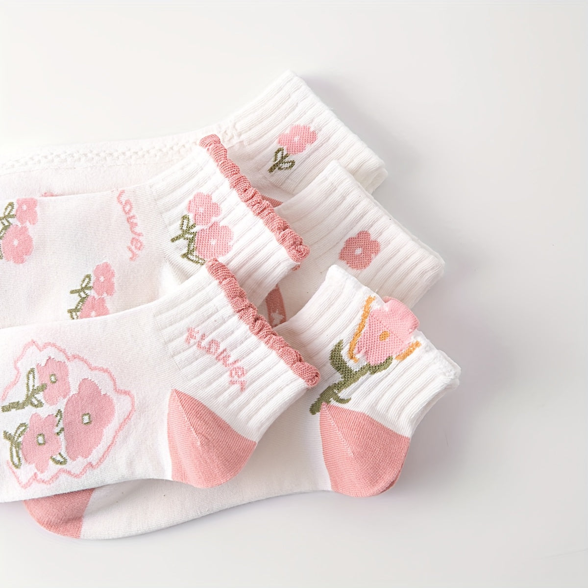 5 Pairs Floral Print Socks Short Women's Stockings & Hosiery