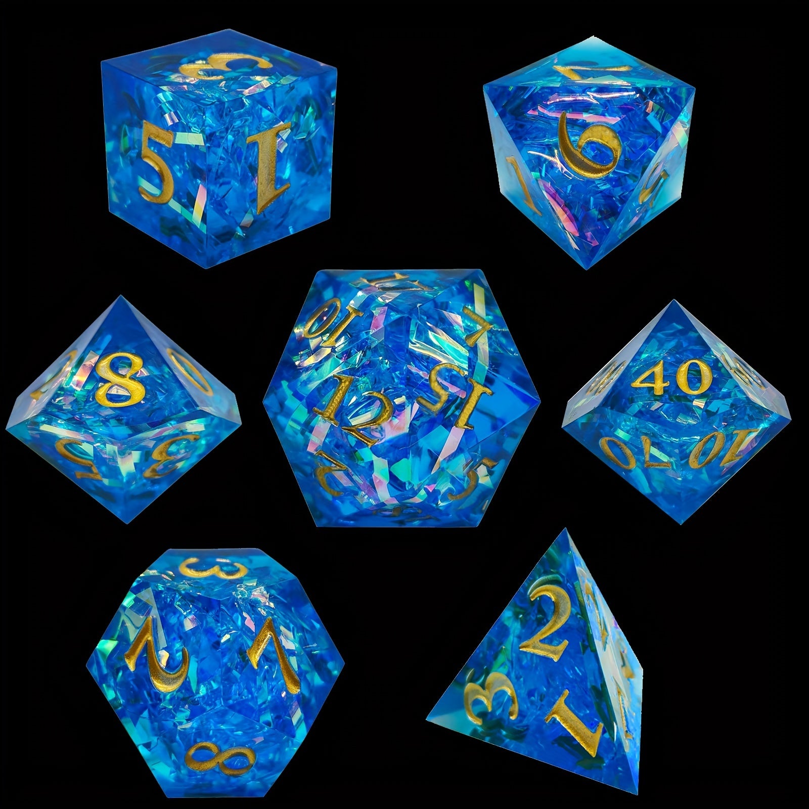Colorful Striped Dice Set Of 7 Polyhedron Crafting Board Game