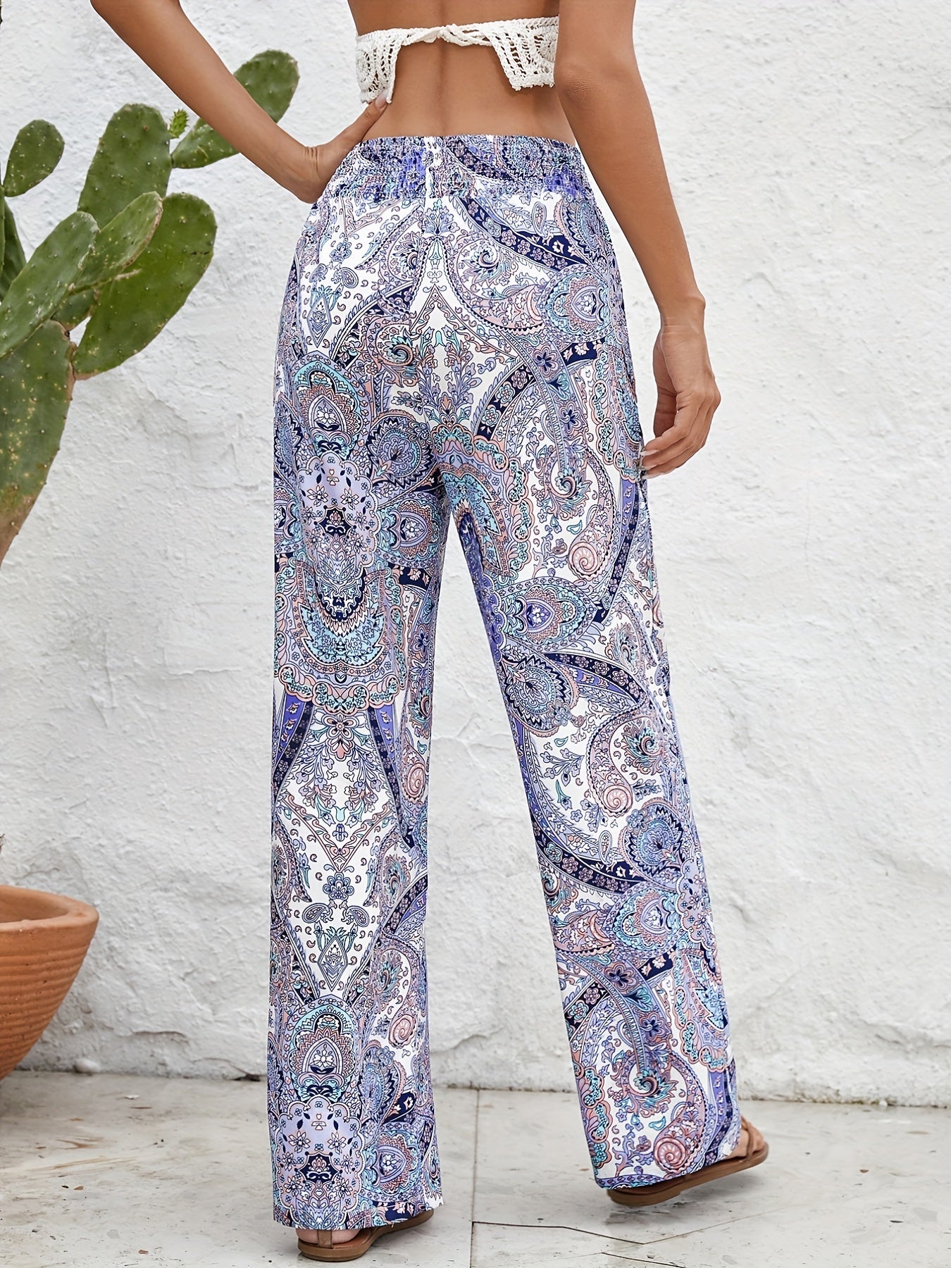 Boho Paisley Print Wide Leg Pants