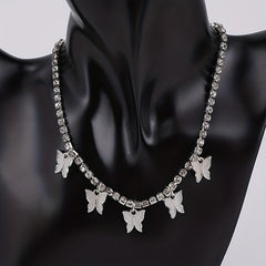 Double Row Butterfly Rhinestone Necklace