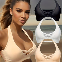 3pcs Wireless Halter Sports Bras Comfy & Breathable Push Up Bra