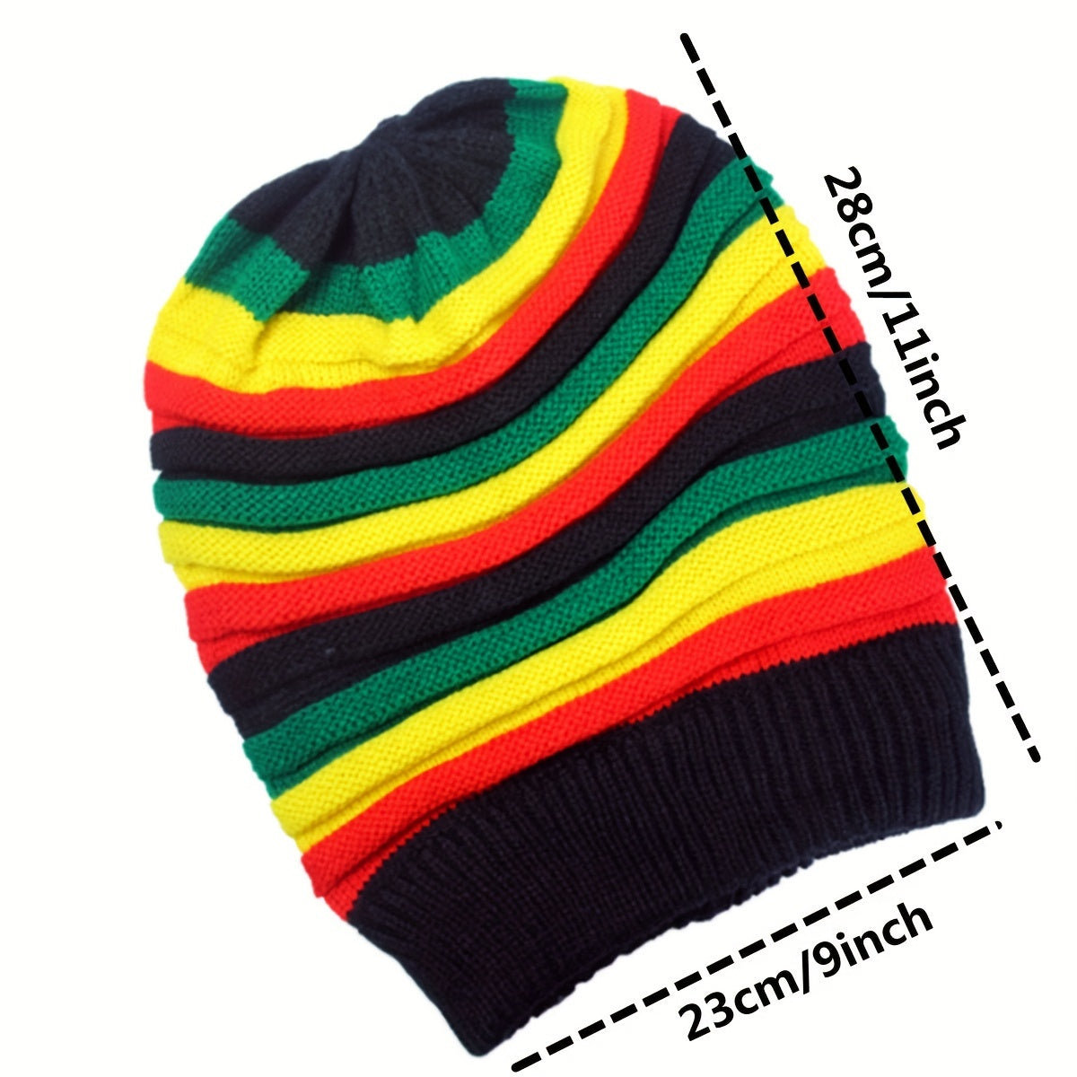 Multicolour Knit Beanie Rainbow Striped Oversize Baggy Hat Slouch Cap