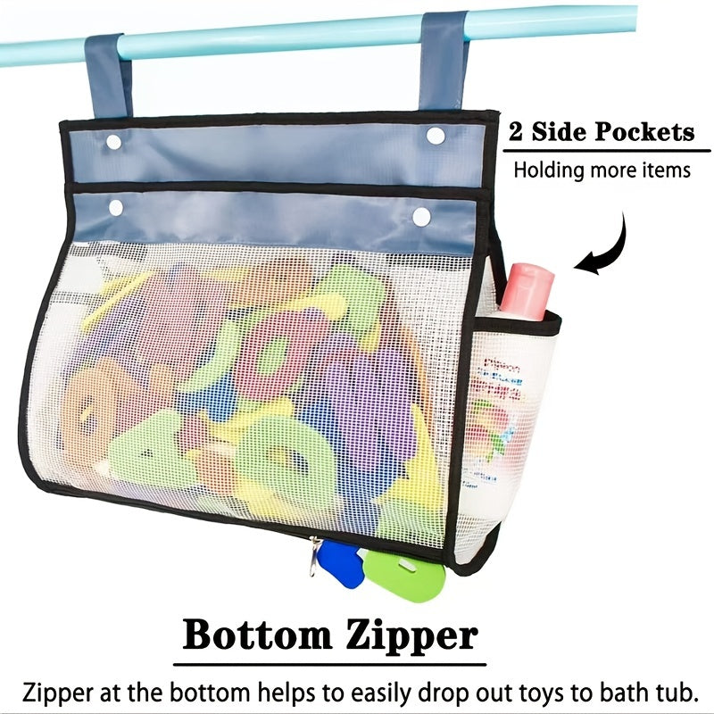 Mesh Bath Toy Organizer w/ Hooks - Extra Large Opening, Bathroom Toys