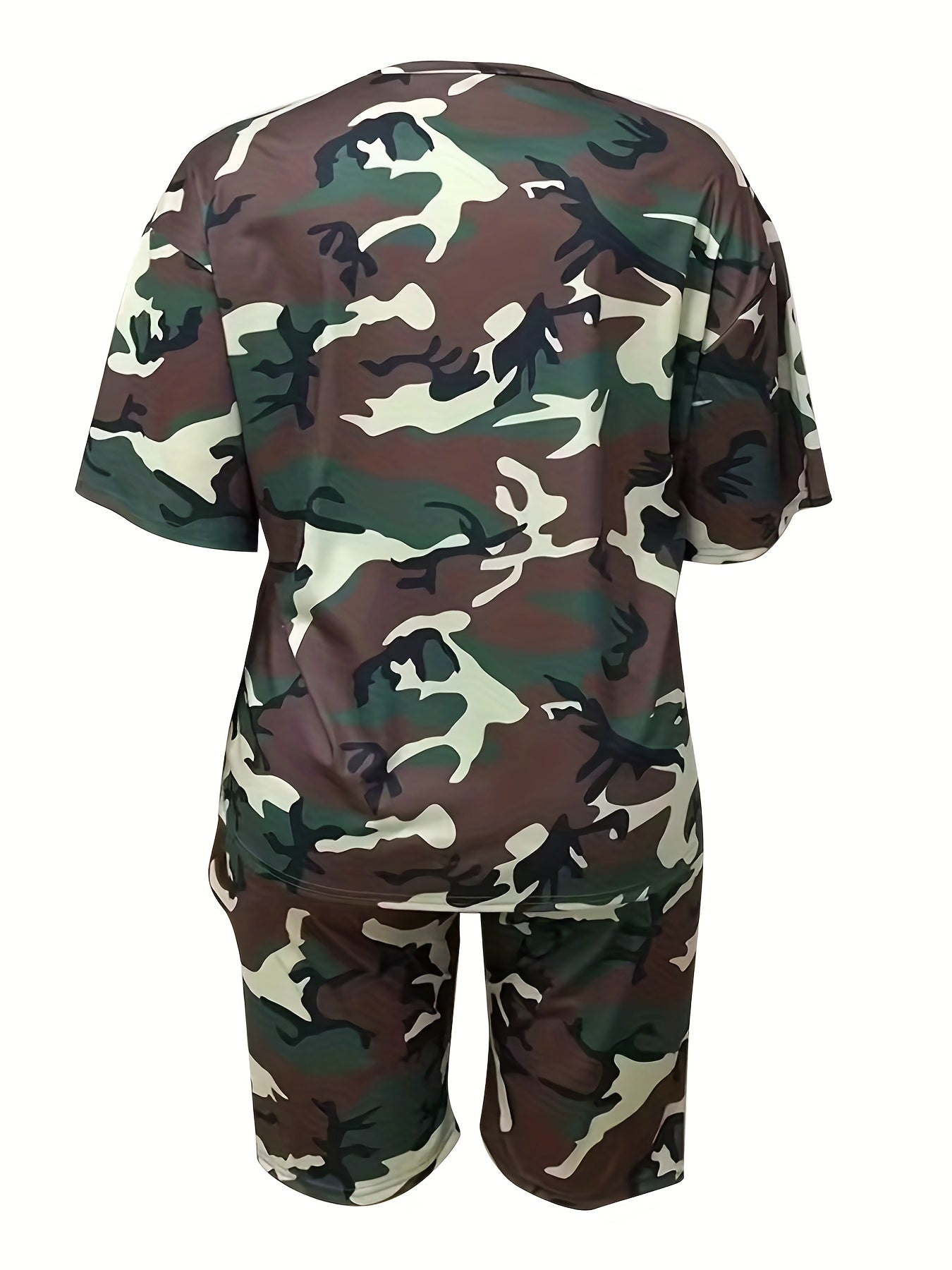 Women's Plus Camo Print Tee & Shorts Two Piece Set