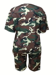 Women's Plus Camo Print Tee & Shorts Two Piece Set