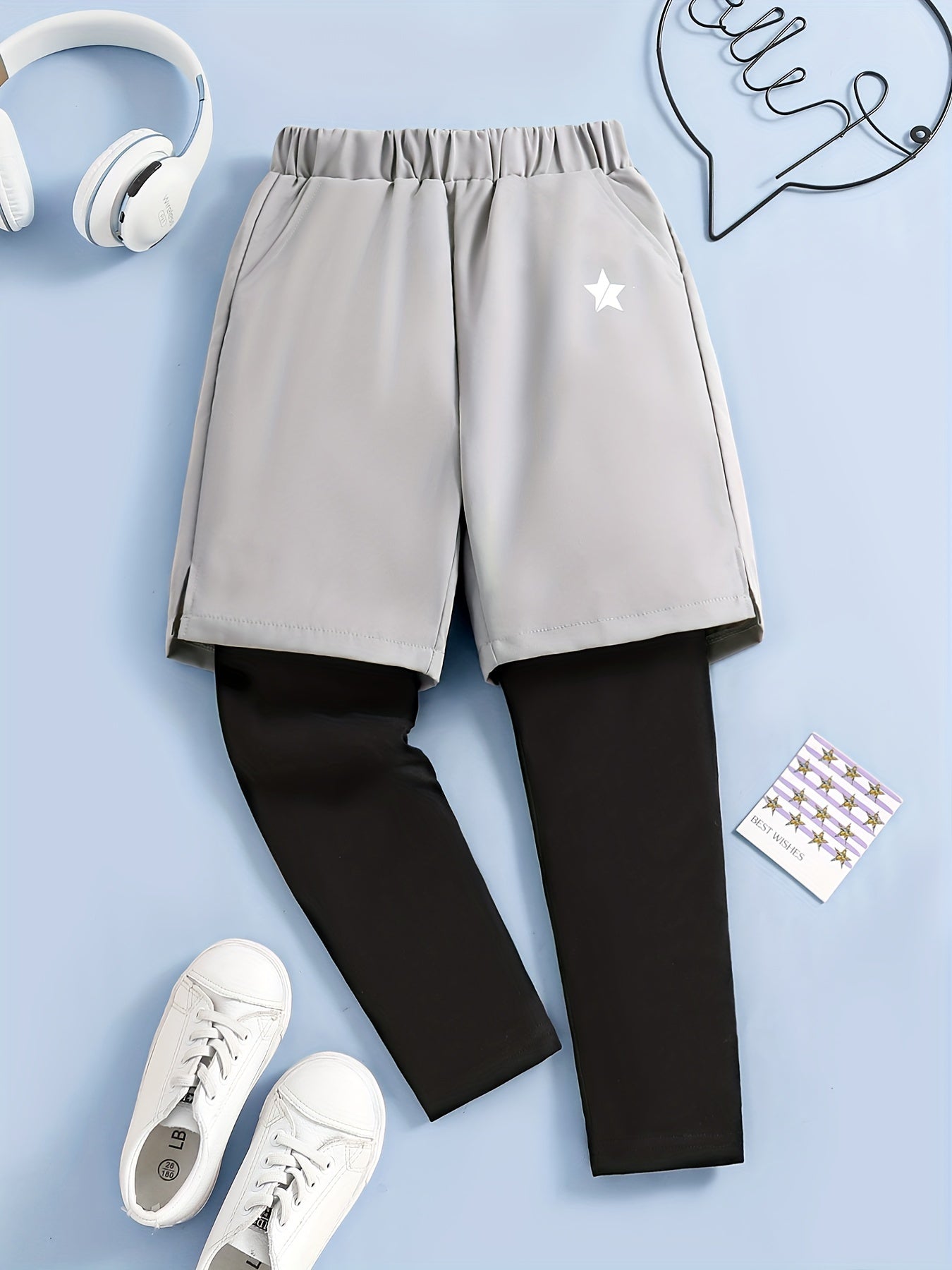 Boys 2 In 1 Compression Sports Pants for Training Basketball