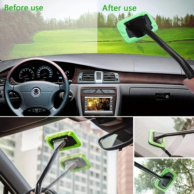 2pcs Car Window Cleaner Brush Kit Inside Interior Auto Glass Wiper Long Handle