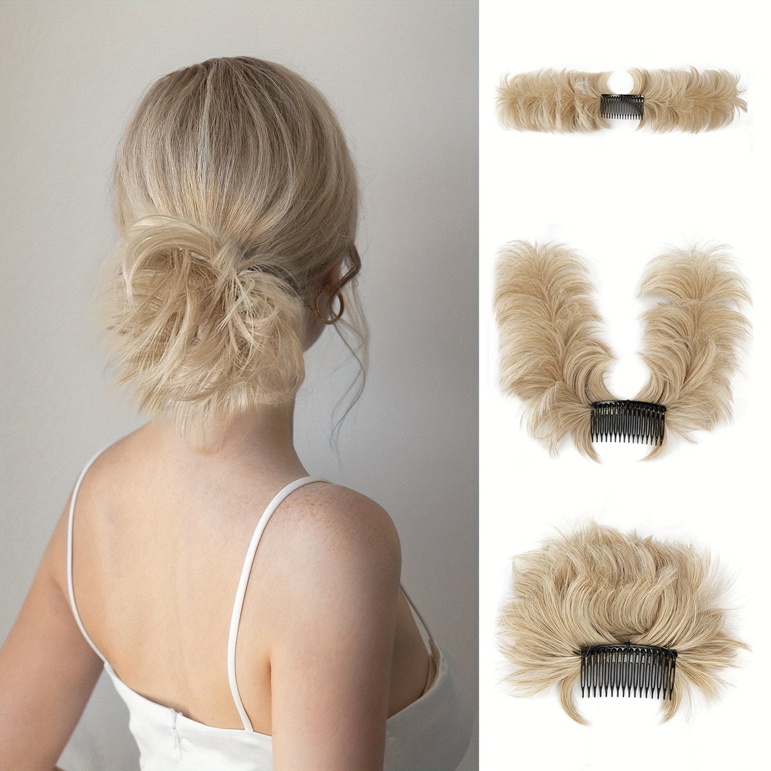 Blonde Messy Bun Hair Piece Side Comb Clip In Hair Bun Hairpiece Synthetic Hair