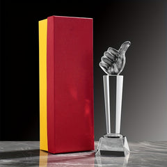 Crystal Glass Thumbs Trophy for Employee Appreciation and Sports Awards