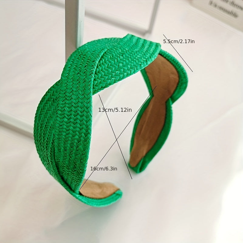 Boho Straw Knitted Twist Headband Wide Brimmed Hair Band for Women Girls