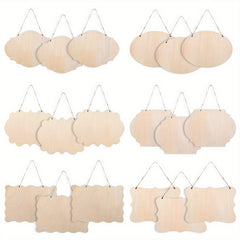 12/18pcs Blank Wood Door Signs DIY Carved Plate Hanging Decoration
