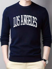 LA Crew Neck Knitted Sweater Men's Casual Warm Pullover Fall Winter