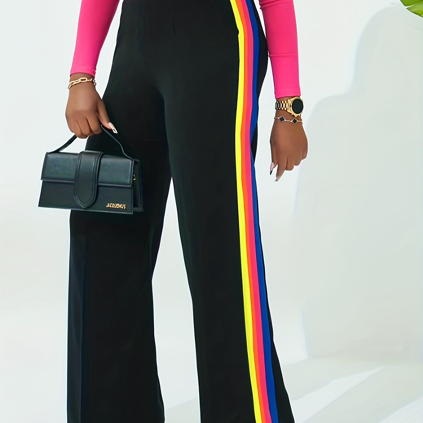  Colorful Stripe Print Wide Leg Trousers