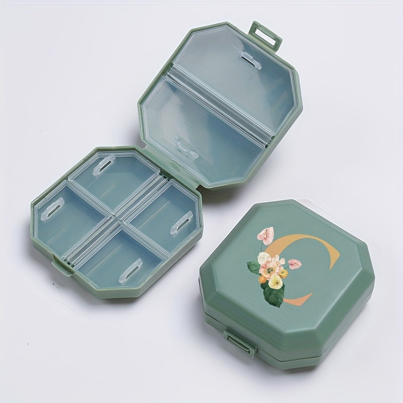 6 Compartment Pill Box C Letter Print Portable Medicine Dispensing Box