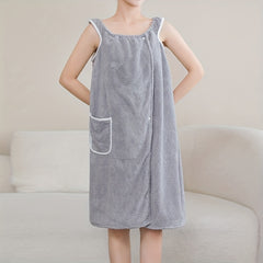 Women Shower Wrap Towel With Strap Pocket Bathrobe Adjustable Shower Spa Wrap