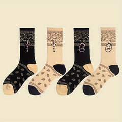 4 Pairs Geometric Pattern Socks Women's Mid Tube Stockings