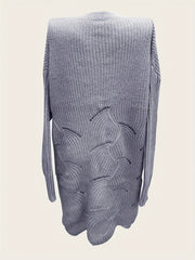  Solid Pointelle Long Sleeve Round Neck Sweater Dress