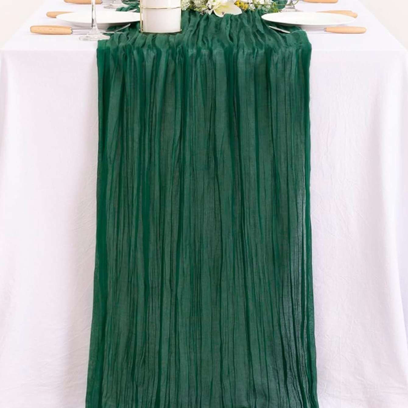 Polyester Pleated Tablecloth Green Gauze Tablecover