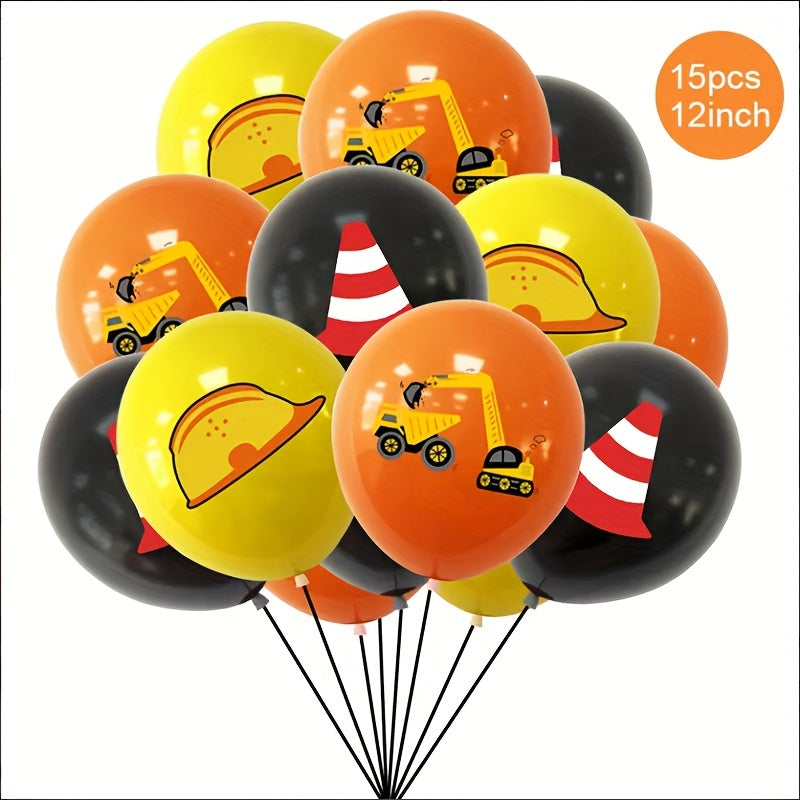 15pcs Orange Construction Theme Latex Balloons for Birthday Party Decor