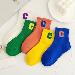 5 Pairs Kids Letter C Pattern Soft Socks