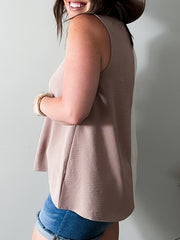  Colorblock Half V Neck Loose Tank Top