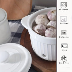 Ceramic Garlic Keeper with Lid Countertop Storage Bowl