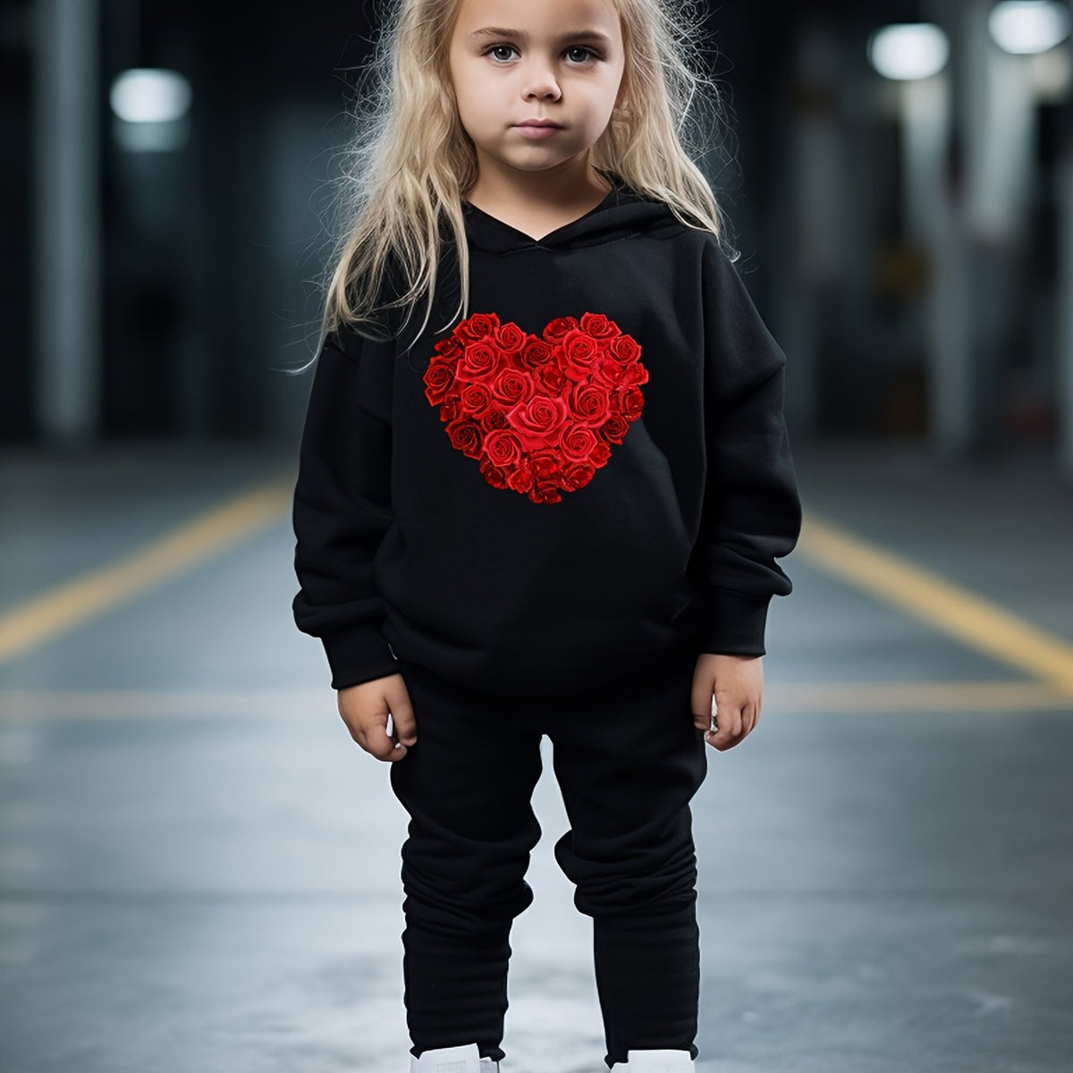 OERYUI Rose Heart Print Hoodies Pants Set For Kids Spring Fall Sports