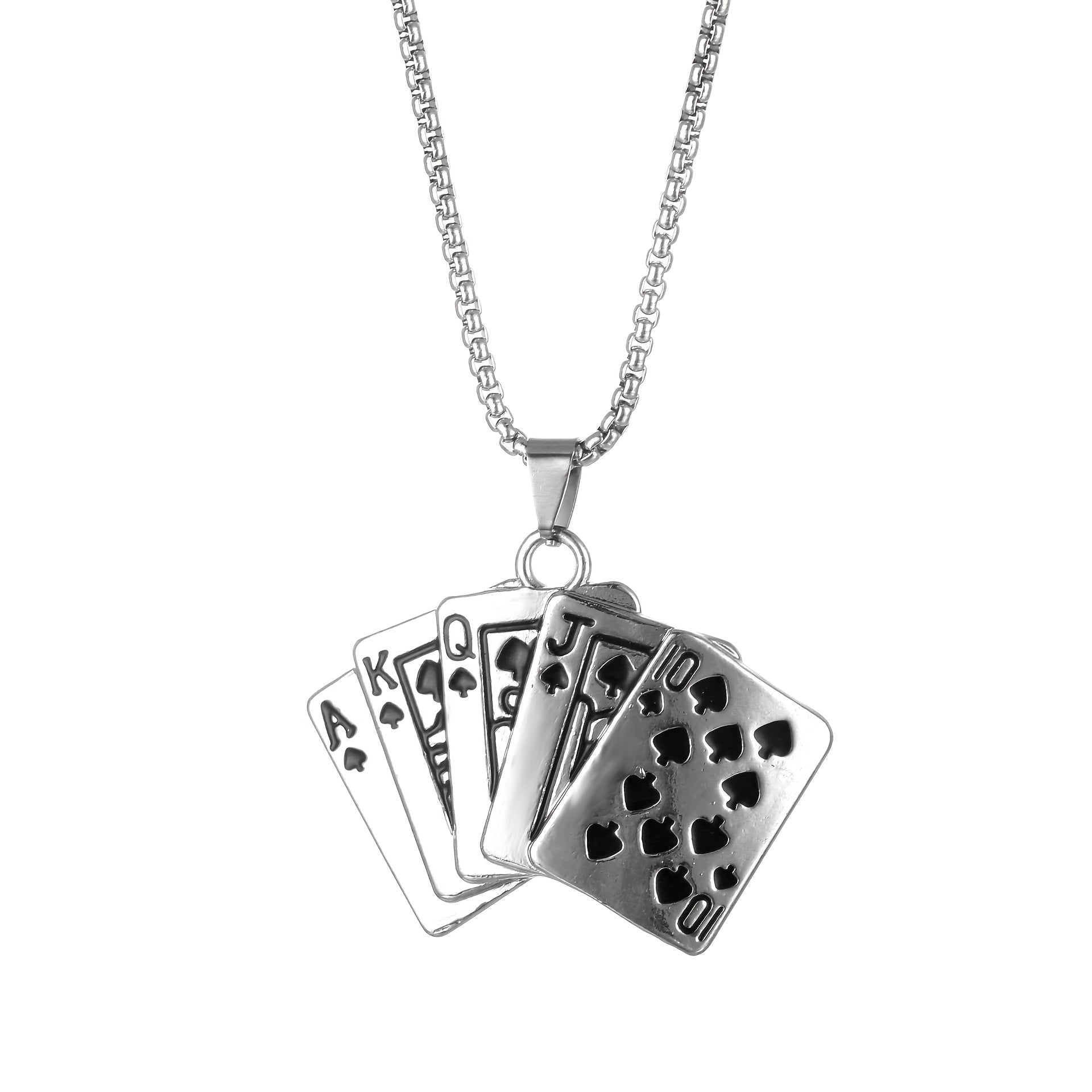 Titanium Steel Playing Cards Pendant Necklace Hip hop Men's Necklace Jewelry