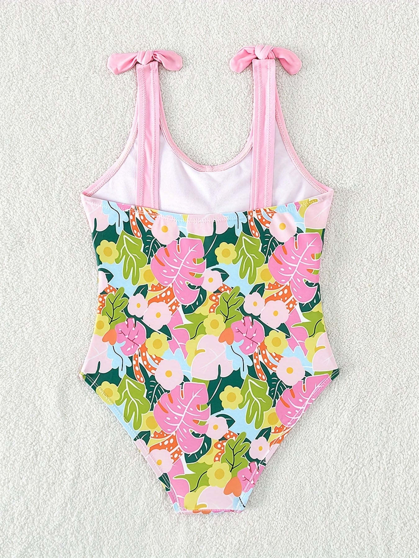 Girl's Tropical Plant Pattern Onesie Swimsuit with Bowknot Tankini