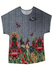  Tie Dye Floral & Butterfly Print Blouse
