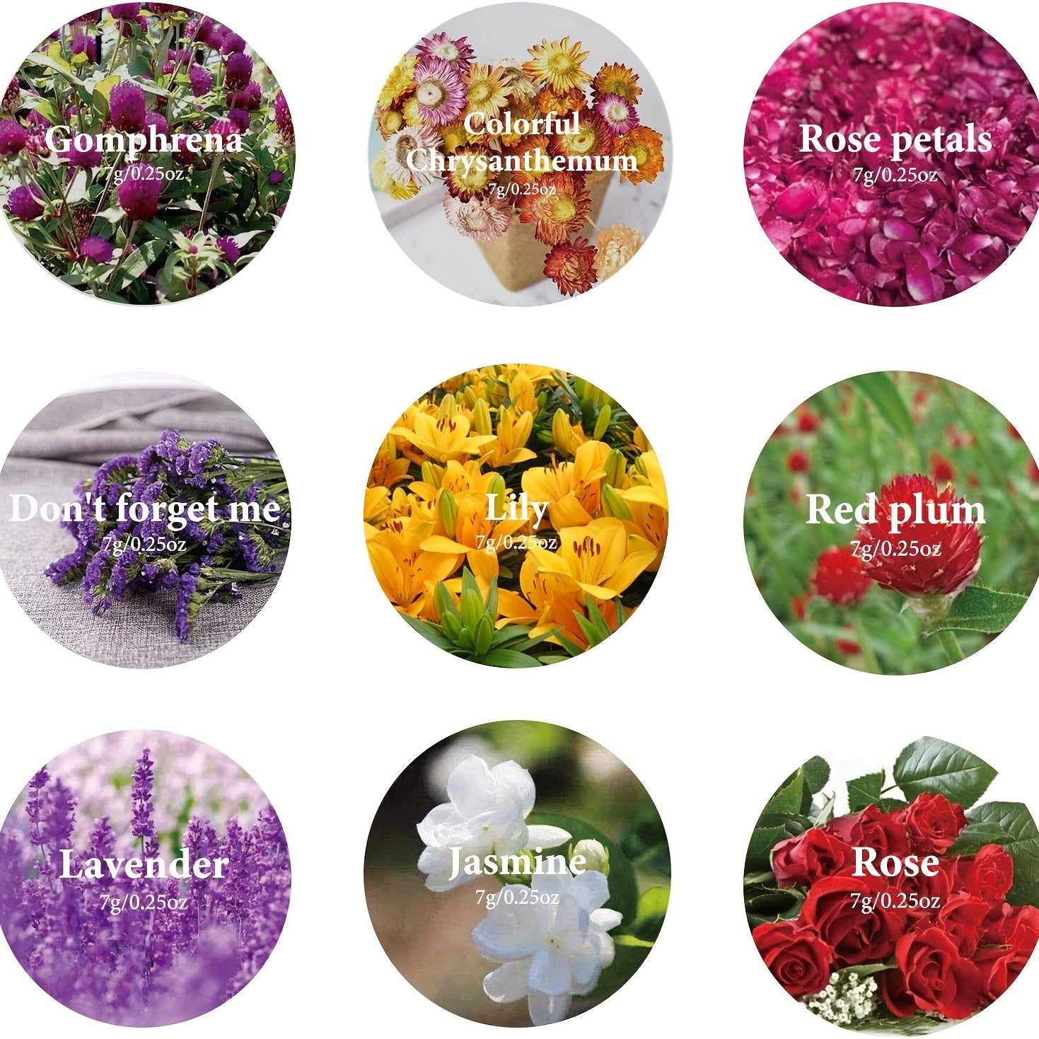 9 Bags Dried Flowers Natural DIY Candle Bath Kit Rose Petals Lavender