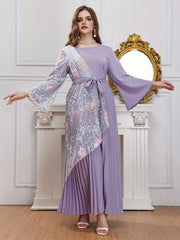  Abaya Dress Women's Plus Contrast Lace Bell Sleeve