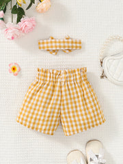 Toddler Girl's Plaid Ruffle Shorts with Bowknot