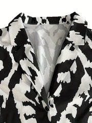 Plus Size Allover Print Long Sleeve Dress With Belt & Pockets