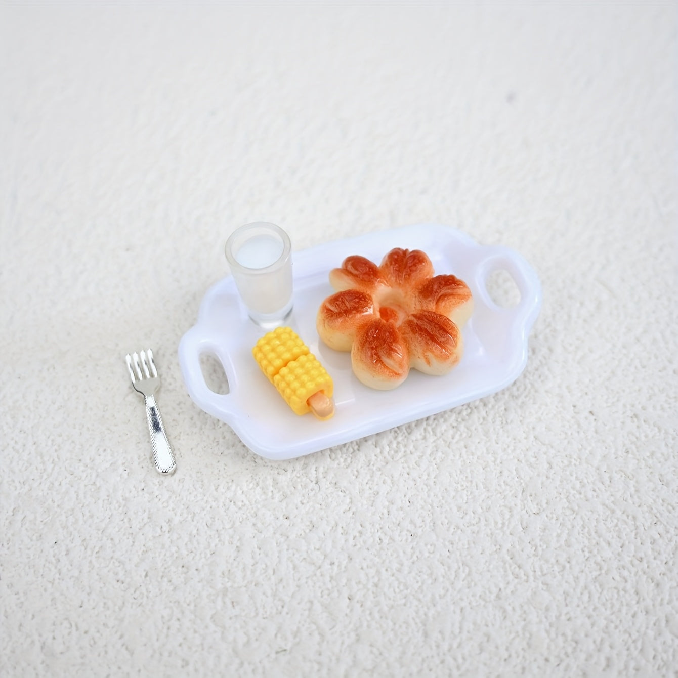 Dollhouse Breakfast Scene with Bread Pastries and Platter