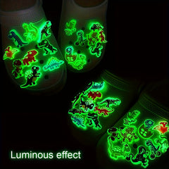 82pcs Dinosaur Shoe Charms For Crocs Luminous Decoration Boys PVC Pins Bracelets