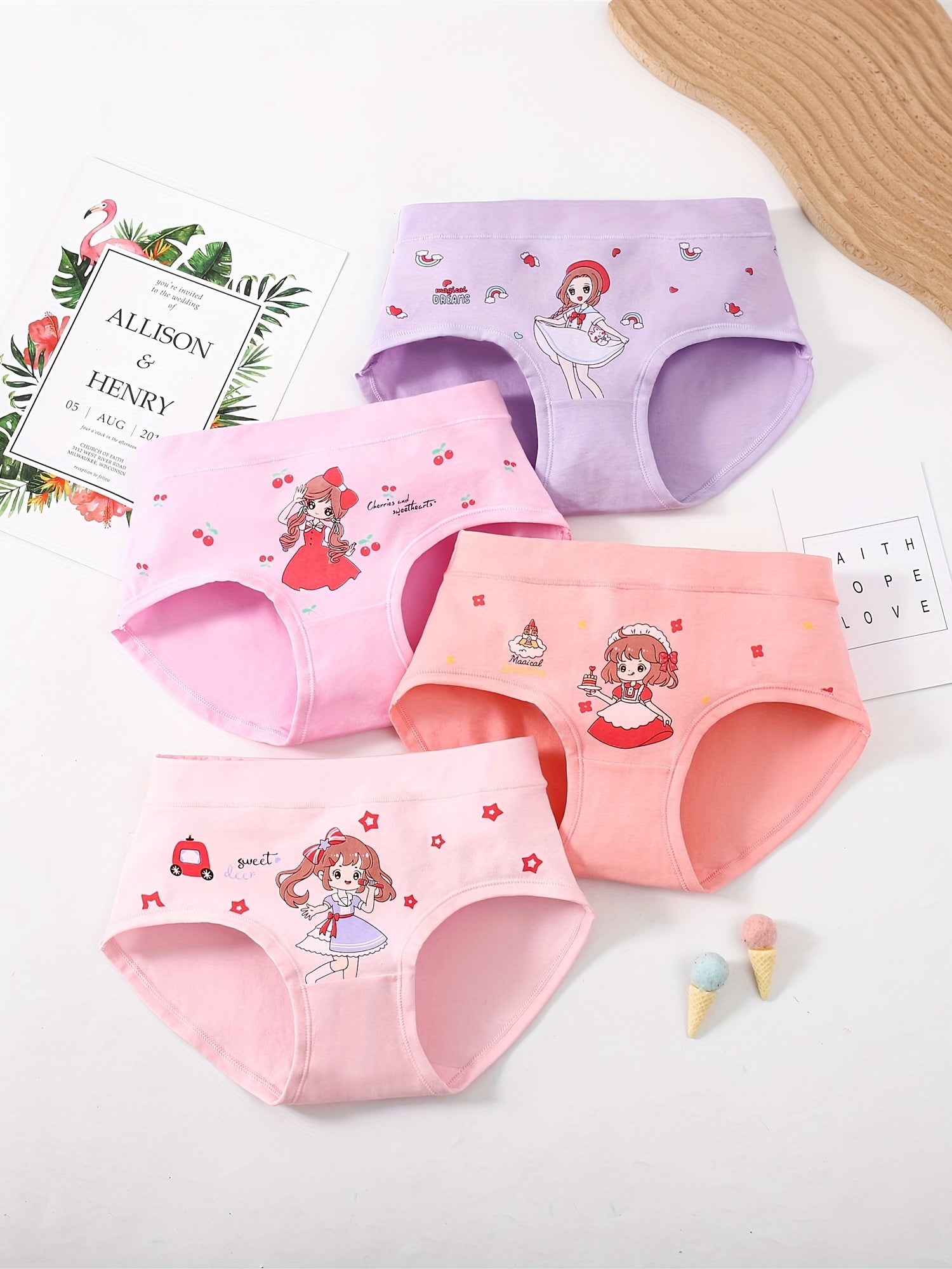 4 Pack Girls Cotton Panties Briefs Sweet Girl Pattern
