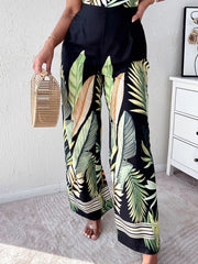 Tropical Print Suspender Jumpsuit for Women