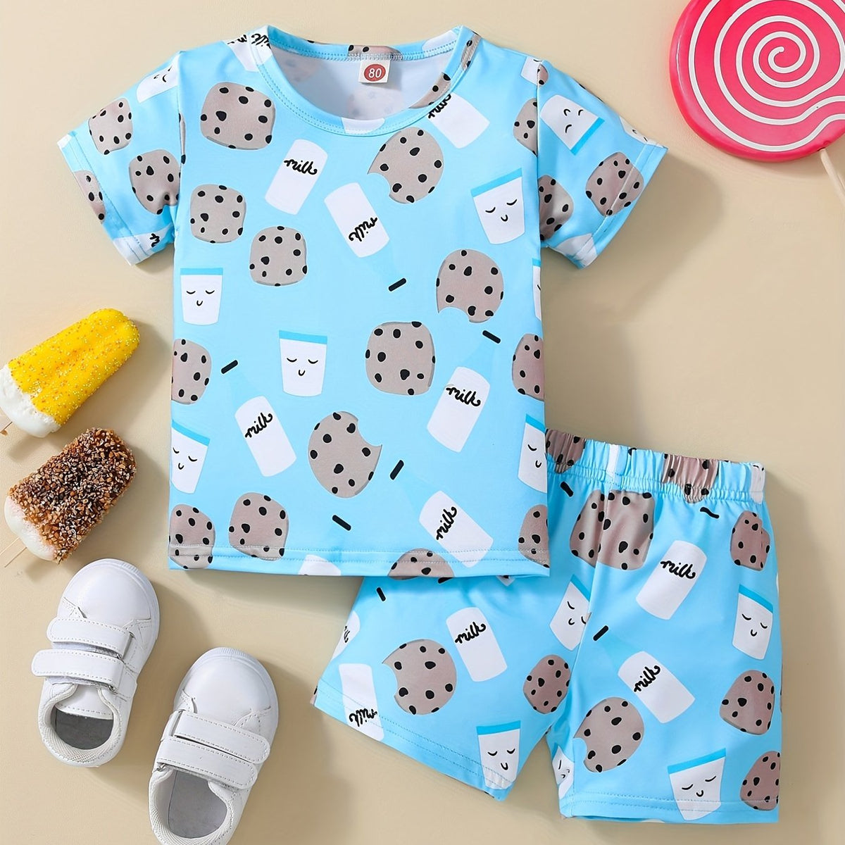 Boys Cartoon Biscuit And Milk Outfit Shorts & T shirt Short Sleeves